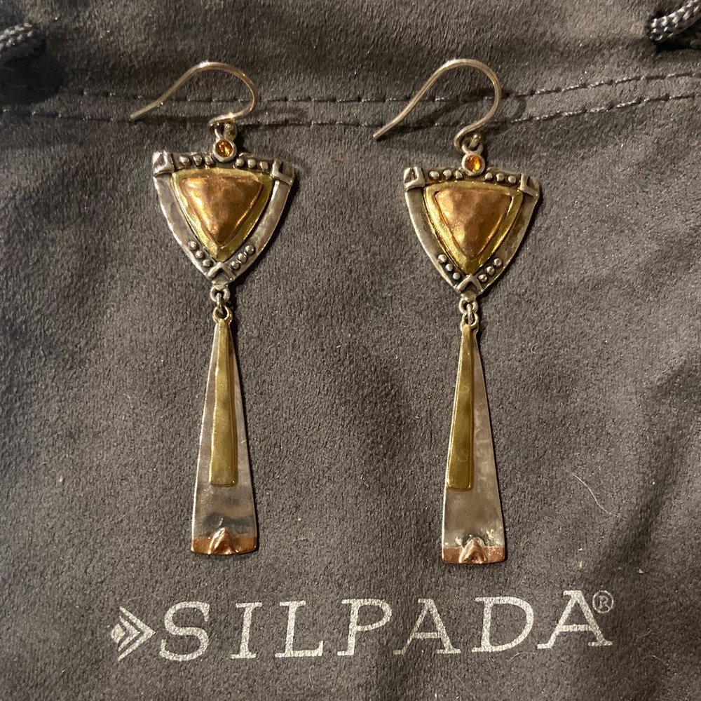 Silpada Earring Sterling Silver, Copper, Brass Drop W3378